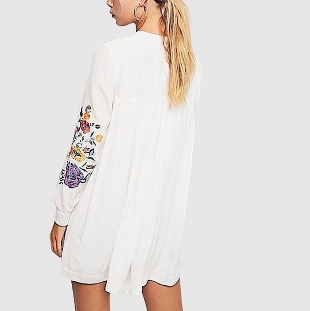 Free People Mia Embroidered Gauze Mini Dress White Boho Peasant Small - Picture 12 of 12
